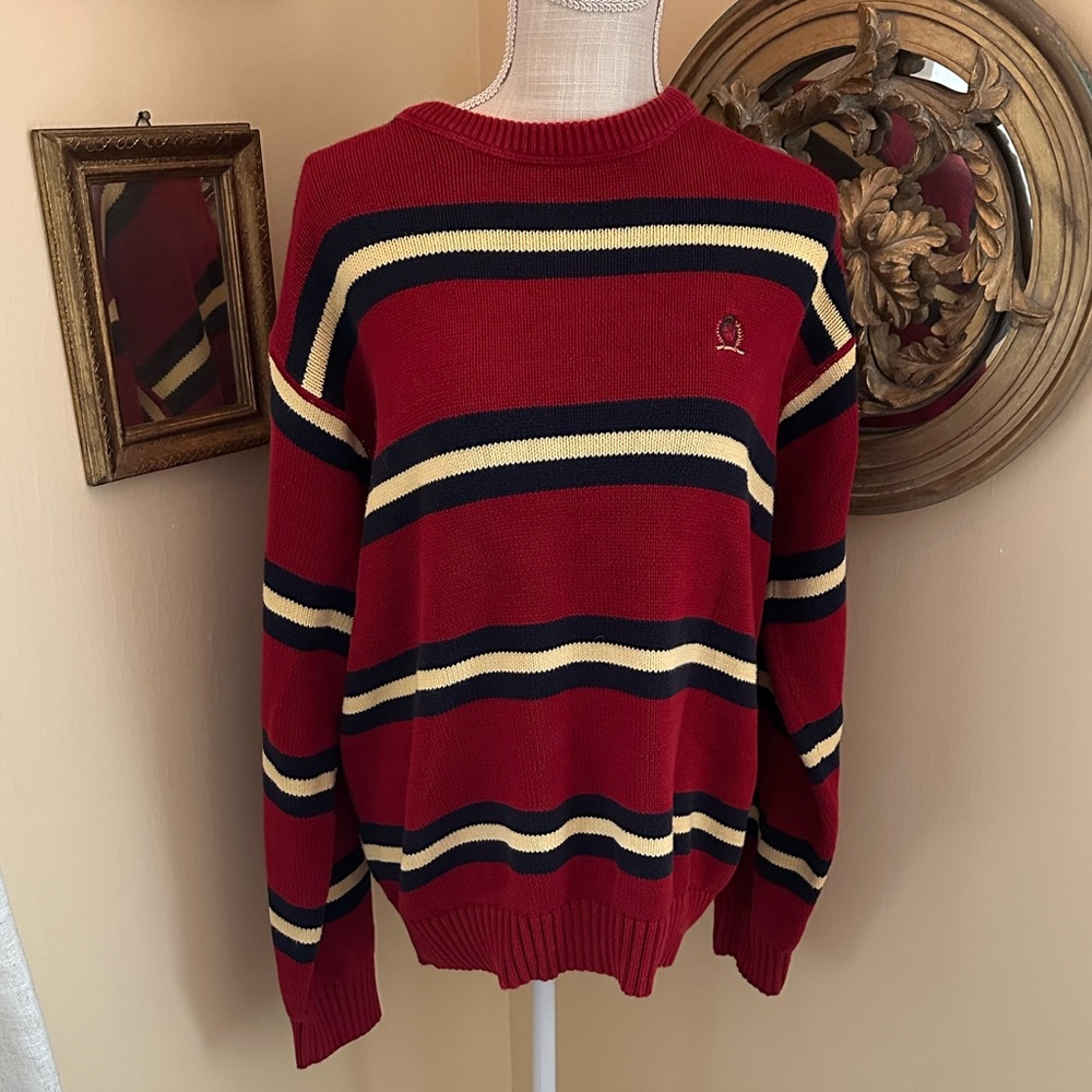 Tommy Hilfiger Red, Yellow  &Navy Striped Crewneck Sweater